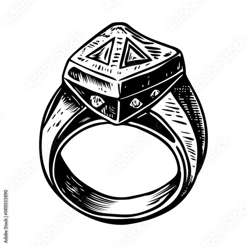 Ancient engraved ring illustration in vintage style