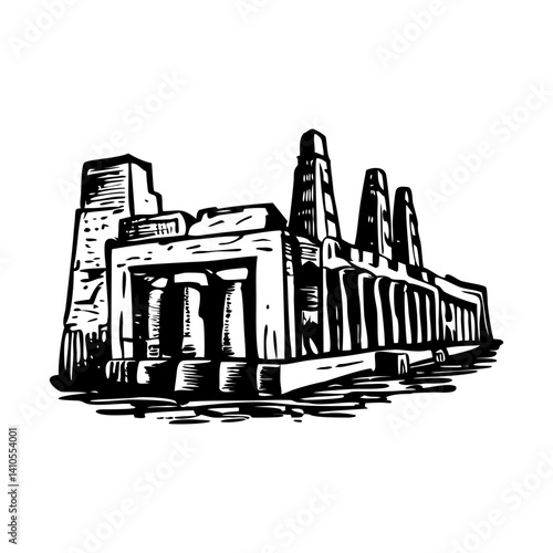 A vintage style illustration of karnak temple