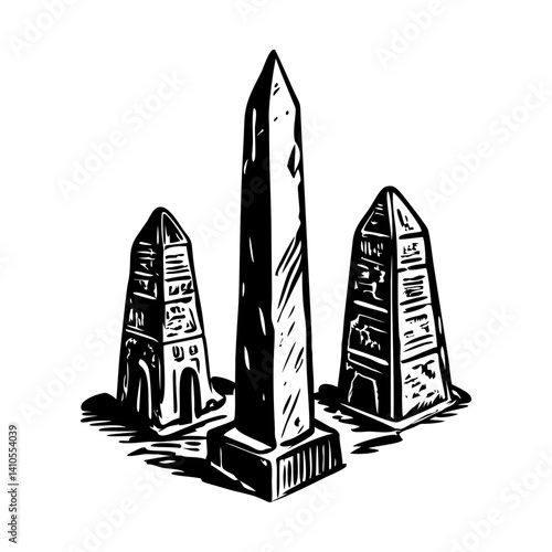 A vintage style illustration of an egyptian obelisk