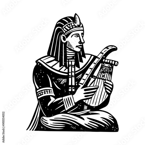 A vintage style illustration of an egyptian musician