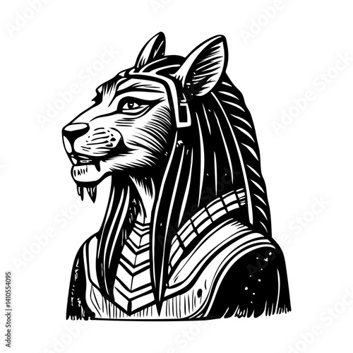 A vintage style illustration of sekhmet goddess