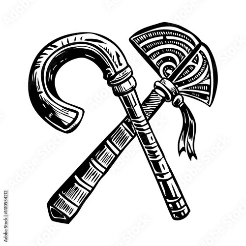 A vintage style illustration of an egyptian crook flail