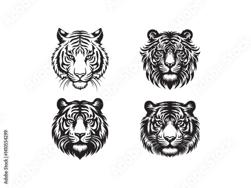 Tiger Face Vector Illustration – Isolated Wild Cat Head for Vintage Apparel and Branding