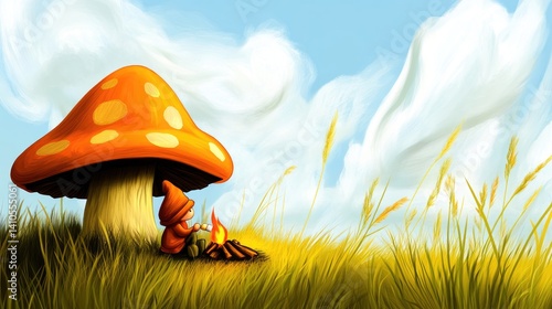 Wallpaper Mural Enchanted gnome by a mushroom and fire. Torontodigital.ca