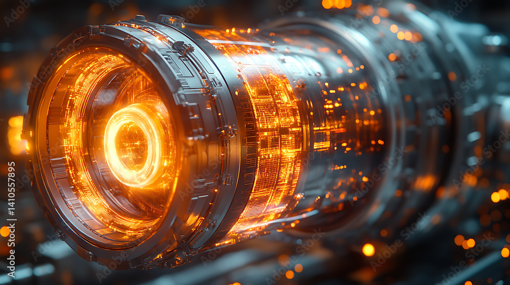 Futuristic Metallic Engine Core With Glowing Orange Energy Photo Futuristic Metallic Engine Core With Glowing Orange Energy Photo