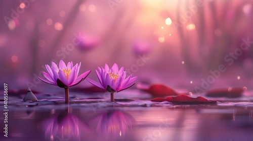 Wallpaper Mural Two vibrant lotus flowers floating gently on calm water gracefully Torontodigital.ca