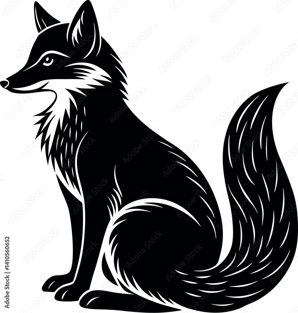Obraz premium Alert Fox Sitting Pose Vector – Stylized Wildlife Silhouette for Nature and Outdoor Themes