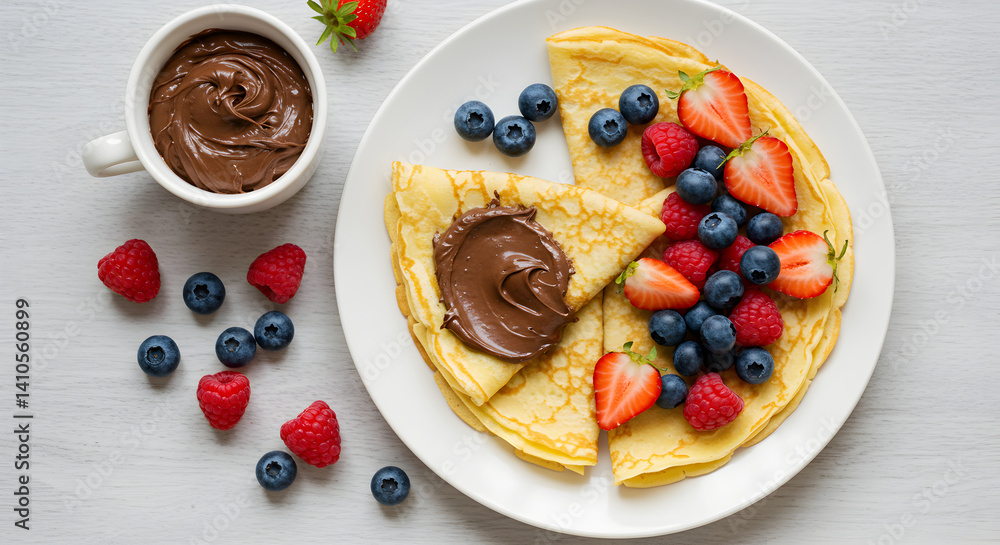 Delicious Crepes With Chocolate Spread and Fresh Summer Berries Delicious Crepes With Chocolate Spread and Fresh Summer Berries