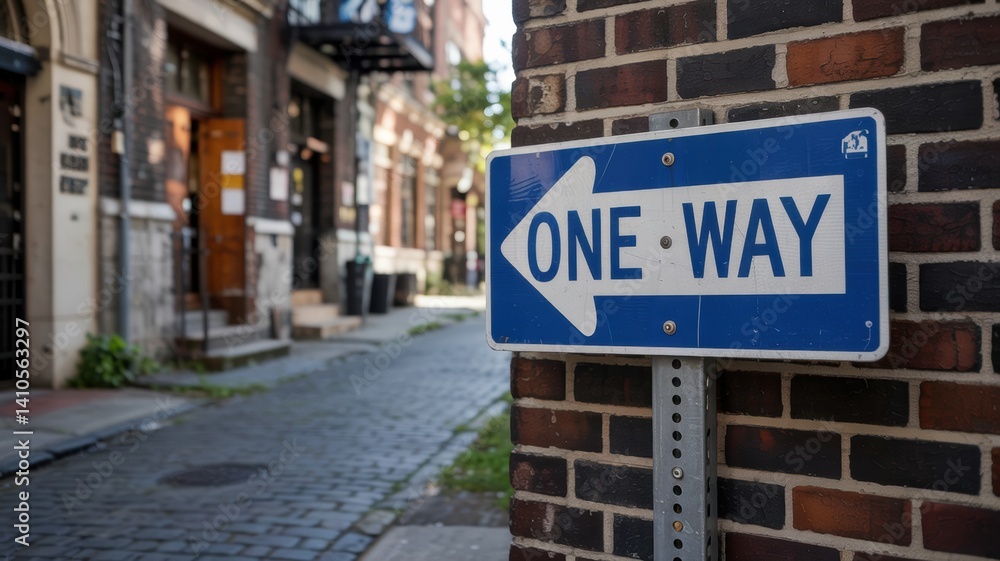 Fototapeta premium One Way Street Sign in Historic Urban Alleyway