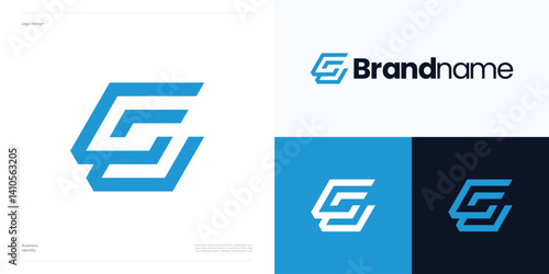 Creative letter F and C with geometric monogram monoline layered, Symbol initial FC, CF abstract modern style, suitable for global technology company, business sport and other brand identity