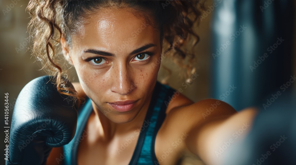 Powerful Female Boxer in Dynamic Punching Stance Showcasing Strength and Determination Powerful Female Boxer in Dynamic Punching Stance Showcasing Strength and Determination