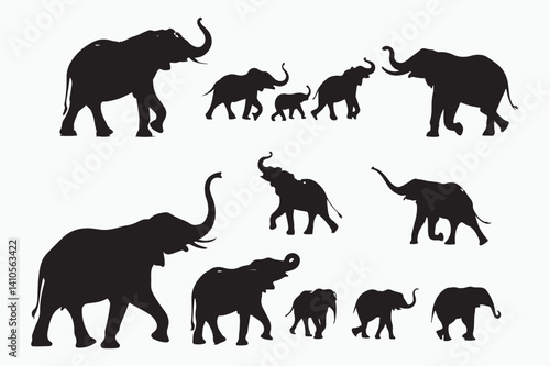 A silhouette of african and asian animal.