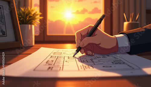 Creative planning at sunrise by window inspiration and design