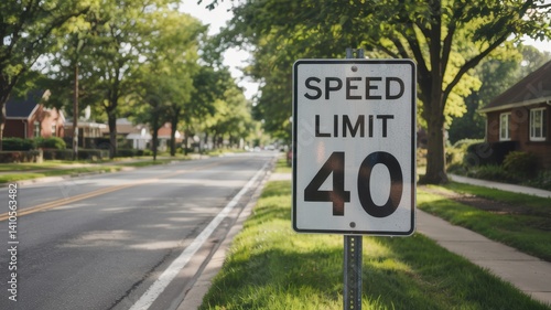 Speed Limit 40 Sign on Suburban Road