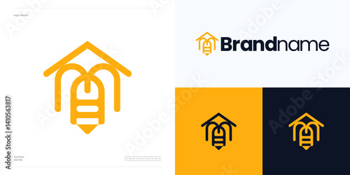 Home with yellow bee logo icon design vector illustration element editable, Creative idea symbol house with honeycomb sign for brand identity and business