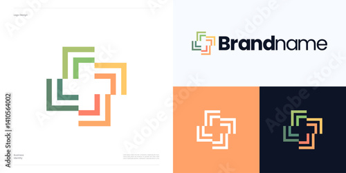 Plus sign with frame square cut corner, geometric style logo icon design vector illustration element editable, Symbol cross in the negative space with flat colorful for brand identity business