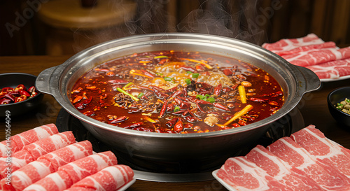 Sichuan Hot Pot Experience With Sliced Beef And Steaming Spicy Broth