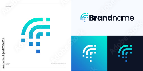Creative letter F digital logo design vector illustration element editable, icon data pixel with gradient color, Modern symbol initial F sign for technology and brand identity business