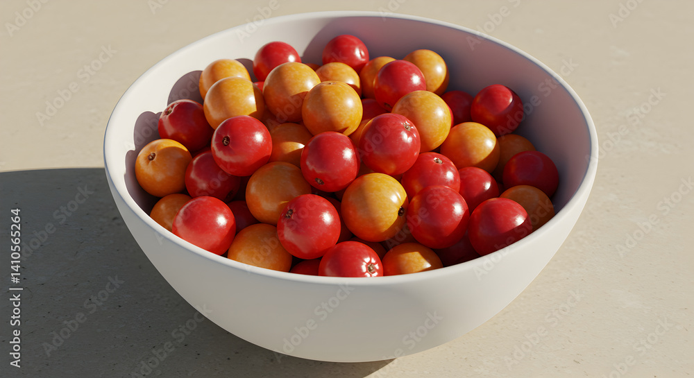 Bowl Filled With Fresh Colorful Cherry Plums on an Off White Surface Bowl Filled With Fresh Colorful Cherry Plums on an Off White Surface
