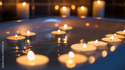 Wallpaper Mural Lit candles floating gently in the bathtub filled with water Torontodigital.ca