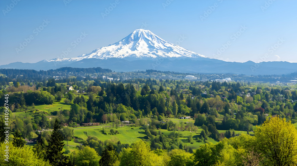 Panoramic View Of Mountain And Valley With Green Fields In Spring Panoramic View Of Mountain And Valley With Green Fields In Spring