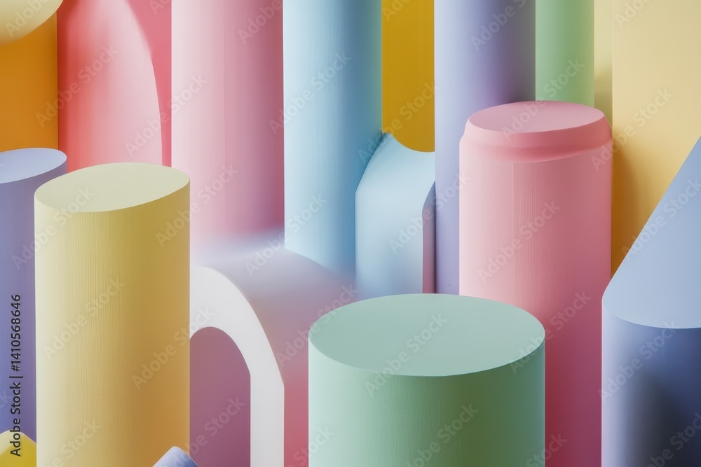 3d smooth different shapes. Abstract geometric background with pastel color palette