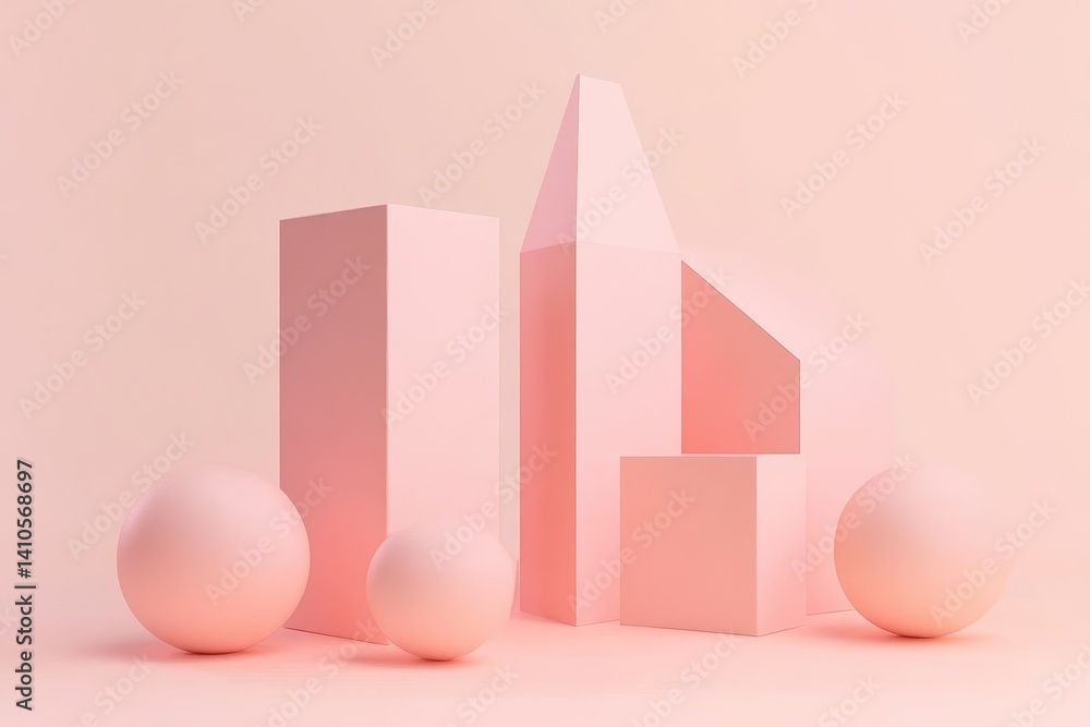 3d smooth different shapes. Abstract geometric background with pastel color palette