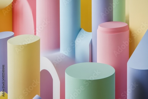 Obraz na płótnie 3d smooth different shapes. Abstract geometric background with pastel color palette w salonie