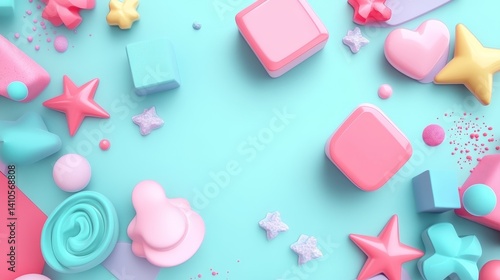 3d smooth different shapes. Abstract geometric background with pastel color palette