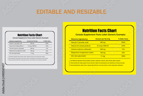 Customizable Canada Supplement Facts Templates: Editable, Resizable, and Versatile for Accurate Product Labeling and Dietary Information.