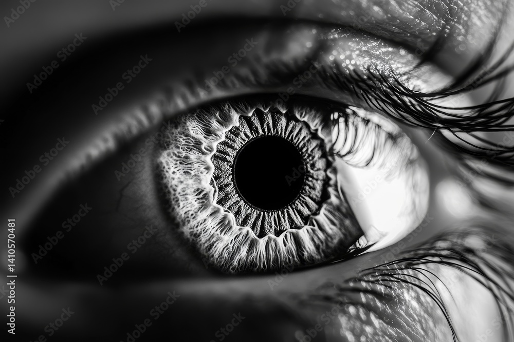 close-up of iris Human eye on black background