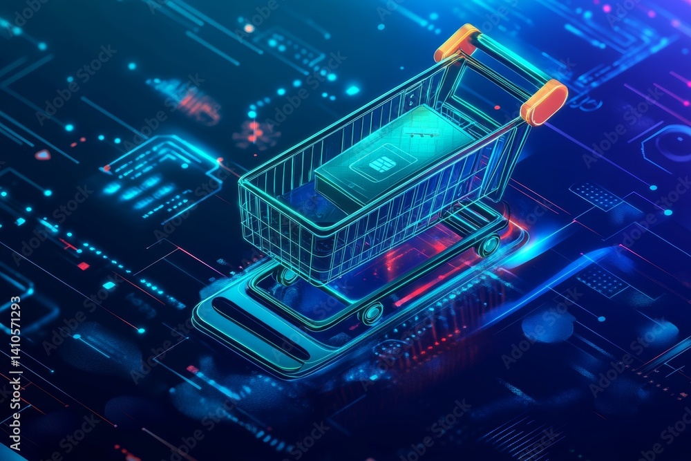 Futuristic online shopping technology digital payment from mobile phone