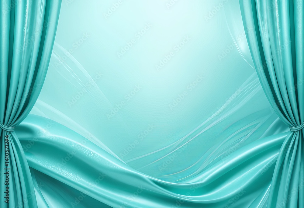 Fototapeta premium Teal Silk Curtains Unveiling a Soft Background