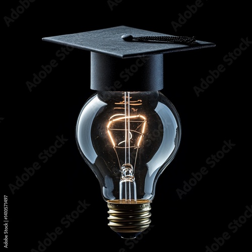 Graduation cap on glowing light bulb