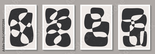 Bauhaus poster set of black and white geometric vector pattern minimal posters with 20s geometric design. Trendy vintage pattern background for cover design, poster and interior.