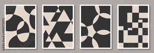 Bauhaus poster set of black and white geometric vector pattern minimal posters with 20s geometric design. Trendy vintage pattern background for cover design, poster and interior.