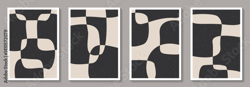 Bauhaus poster set of black and white geometric vector pattern minimal posters with 20s geometric design. Trendy vintage pattern background for cover design, poster and interior.