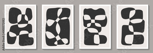 Bauhaus poster set of black and white geometric vector pattern minimal posters with 20s geometric design. Trendy vintage pattern background for cover design, poster and interior.