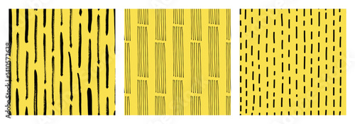 Obraz na płótnie Seamless small dash pattern with hand drawn lines on a yellow background. Modern abstract texture for fabric, wallpaper, wrapping paper, and digital projects. Trendy minimal and organic design w salonie