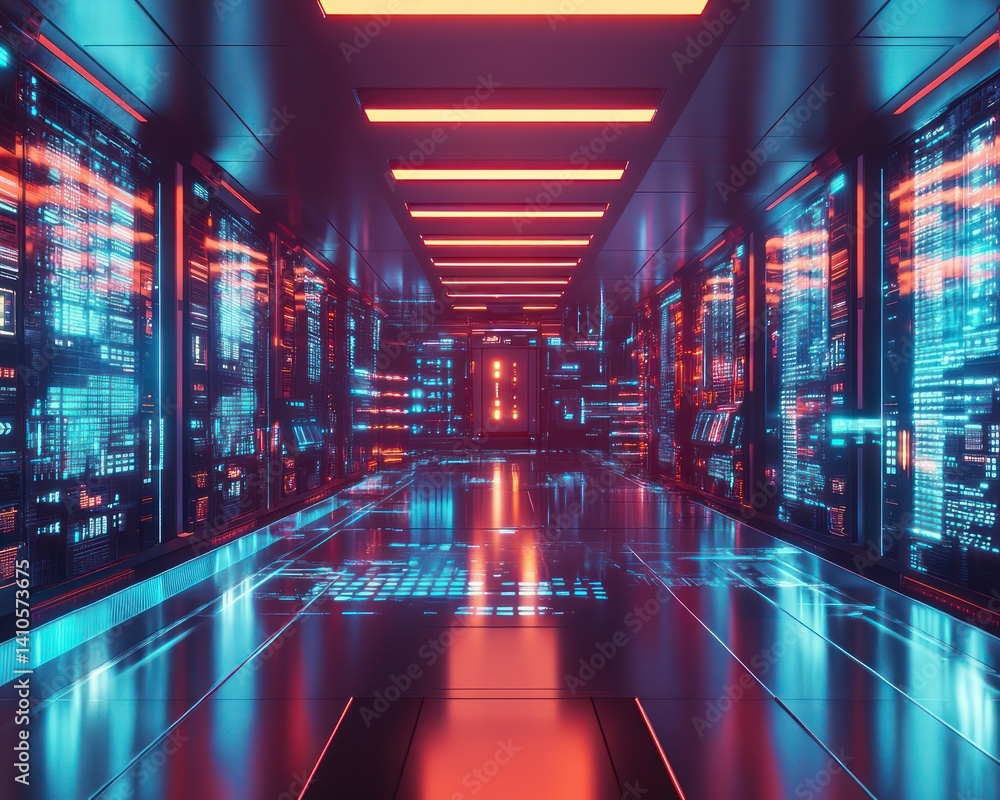 Futuristic data center corridor Futuristic data center corridor