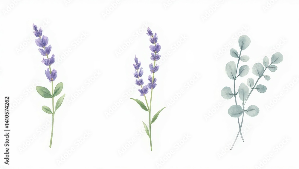 Obraz premium Lavender and Eucalyptus Watercolor Botanical Illustration