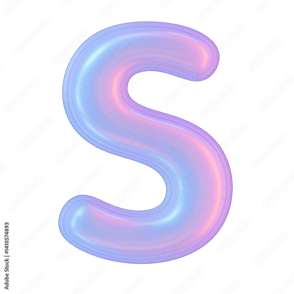 Glossy Iridescent 3D Letter S on Transparent Background Glossy Iridescent 3D Letter S on Transparent Background