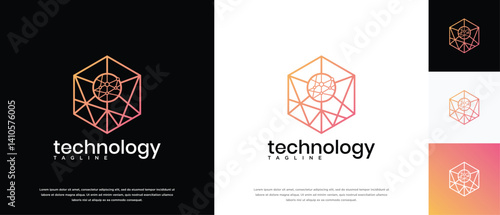 Technology connection hexagon logo design. Technology connection logo template. Technology logo symbol icon