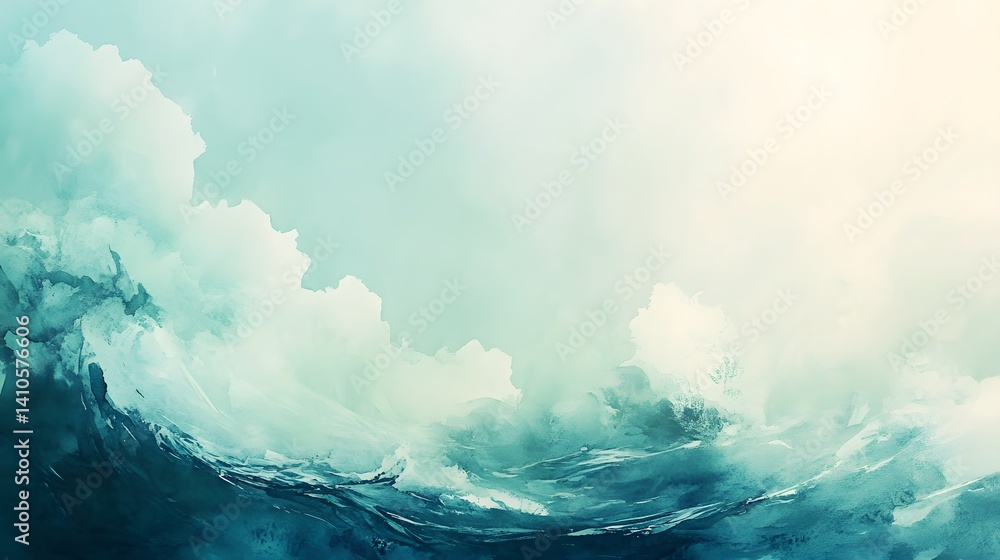 Fototapeta premium Abstract Watercolor Ocean Waves Sky Painting