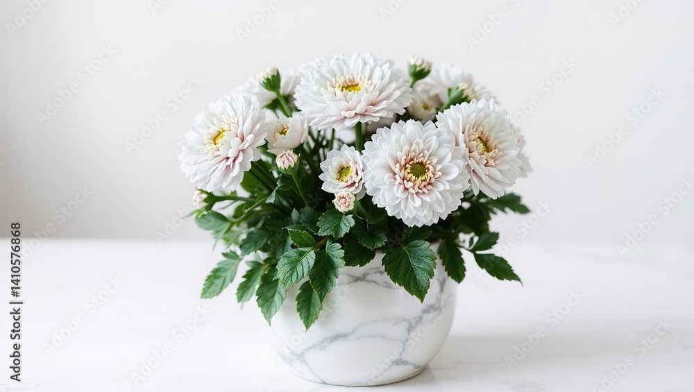 Fototapeta premium Elegant Silver Ranunculus in a Marble Pot, Studio Shot