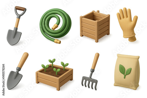 Obraz na płótnie 3d gardening icons set featuring tools, plants, and accessories w salonie