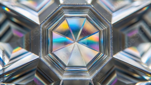 A closeup detail focusing on the crystalline structure within a piece of transparent aluminum capturing the unique optical properties and reflecting light in captivating patterns.