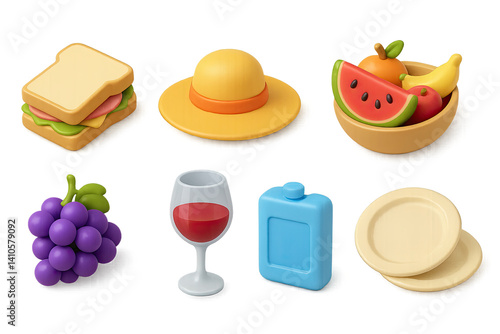 Obraz na płótnie 3D icon set of easter picnic: easter chick, wreath, easter card, cookie, gift box, church, easter basket, candle. 3d icon. icons set of 3d style in a modern design. Isolated w salonie