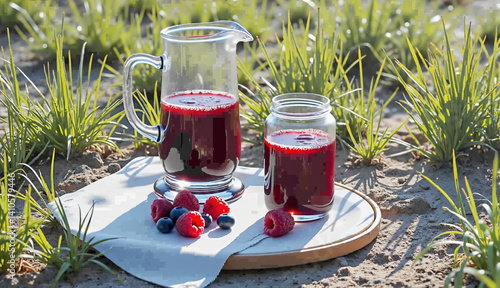 Refreshing berry juice served in nature summer delight