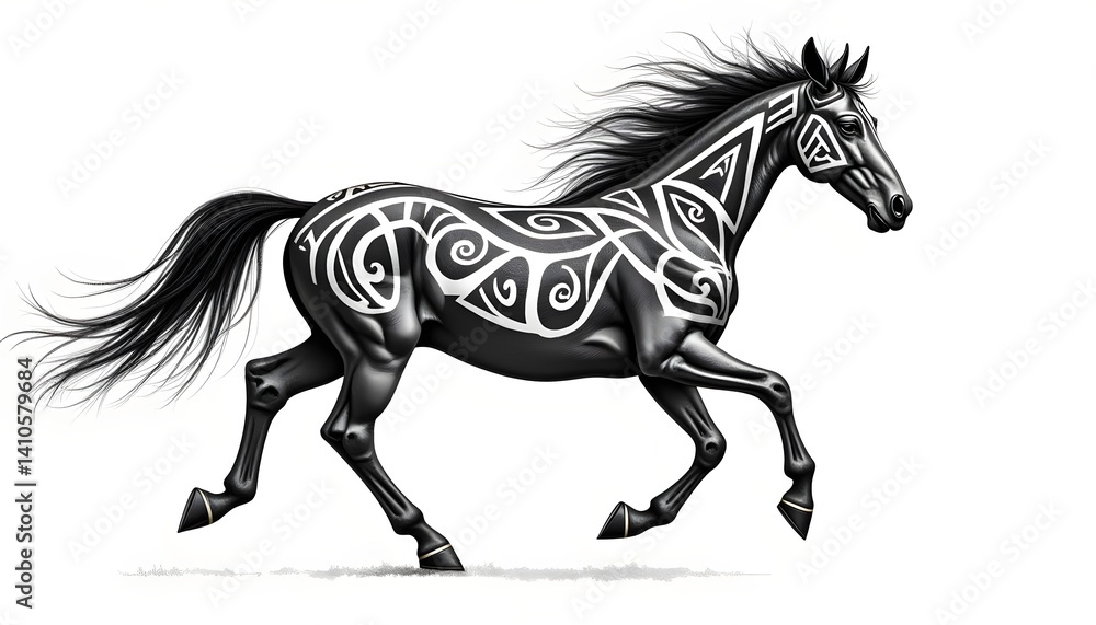 Fototapeta premium Tribal-patterned galloping horse
